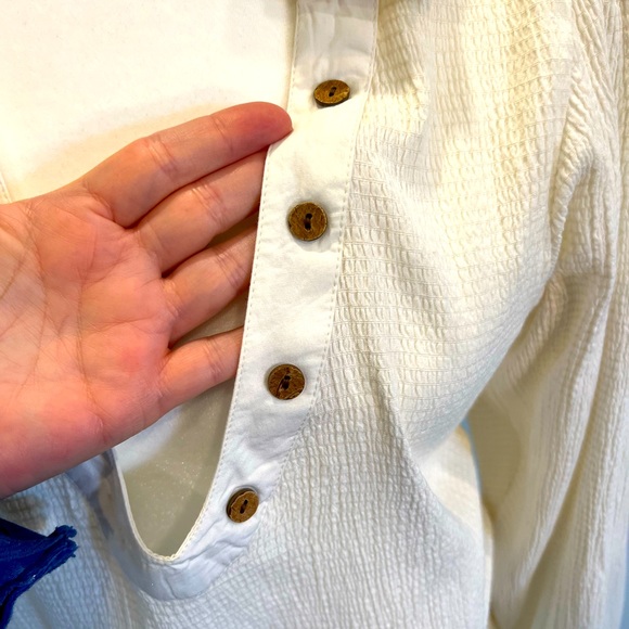 Free People Gorgeous Puff Sleeve Blouse Deep V Plunge Neckline Cream Size Large - Picture 3 of 11